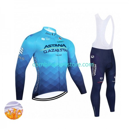 Maillot Cyclisme Hiver + Collant à Bretelles 2022 Astana Qazaqstan Team N001